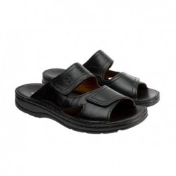Sandalia Doble Velcro Hombre Cómoda Piel Negro..