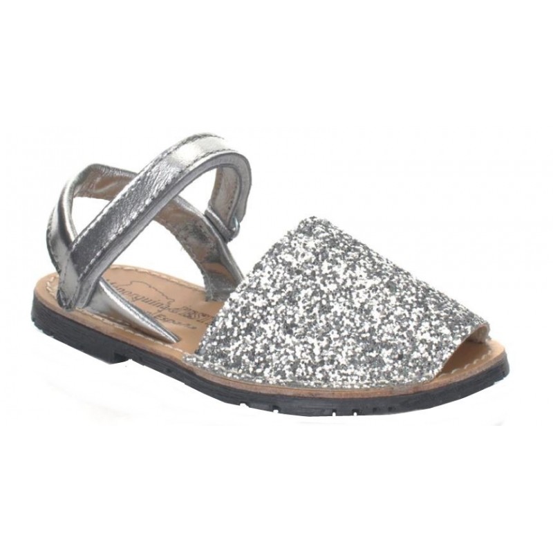Menorquina-Abarca Niña Glitter Plata.