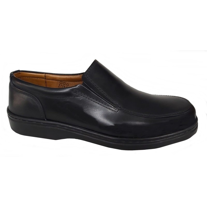 Zapato Hombre Cómodo Elásticos Piel Negro. Moya