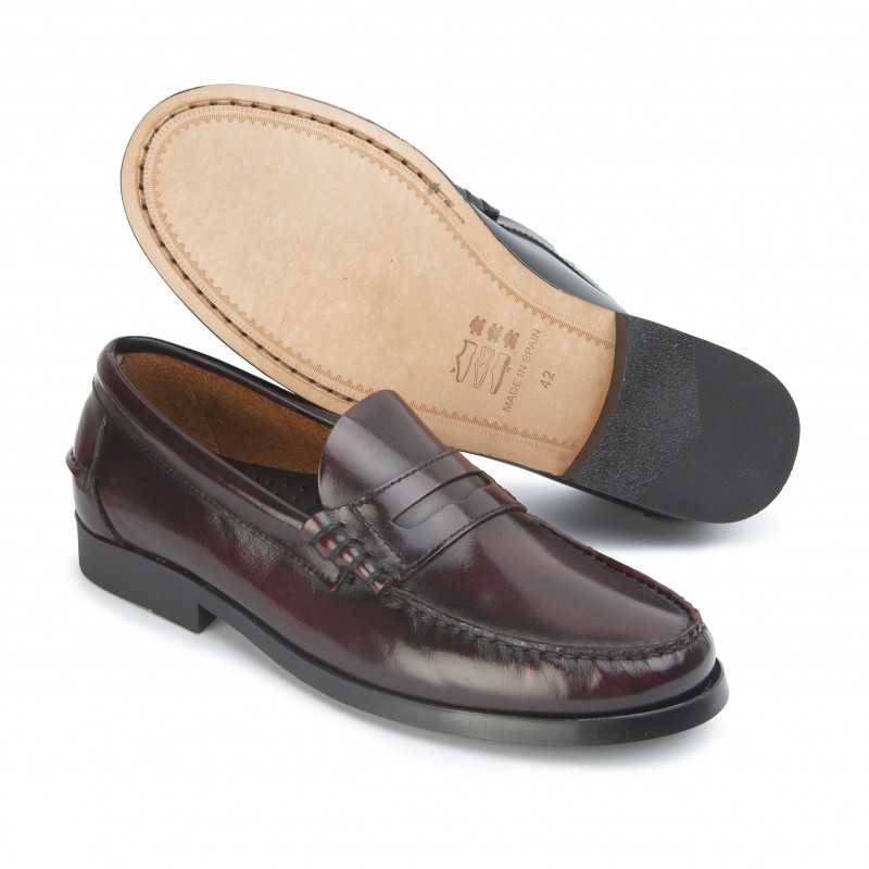 Zapato Castellano Suela De Goma Hombre Piel Florentic Burdeos.