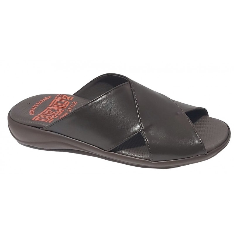 Duendy Sandalia Cómoda Hombre Piel Marrón