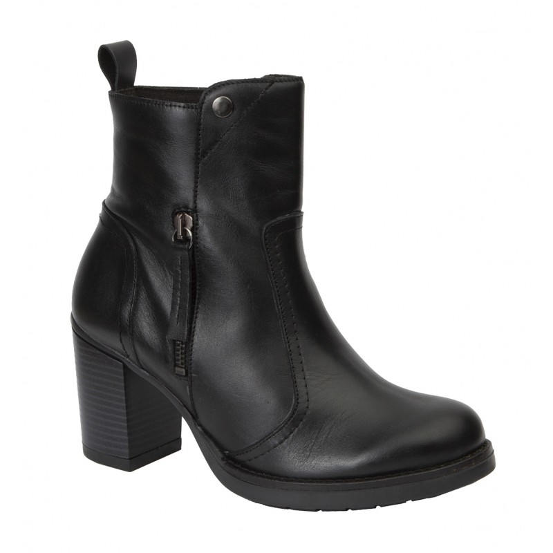 Rodri Botin Mujer En Piel Negro y Tacón Alto