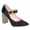 Zapato Mujer Terciopelo Verde Con Tacón Glitter. Alarcón.n.