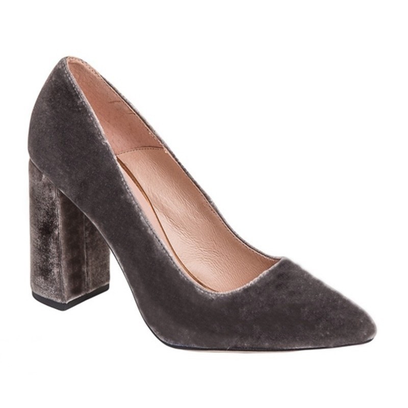 Zapato Mujer En Terciopelo Gris y Tacón Alto