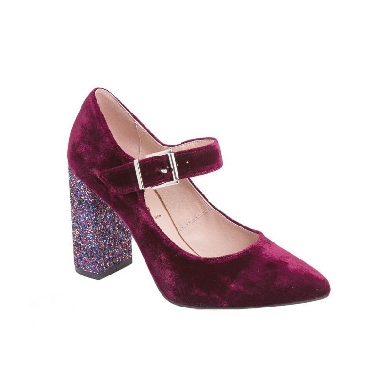 Zapato Mujer Terciopelo Burdeos. Alarcón.