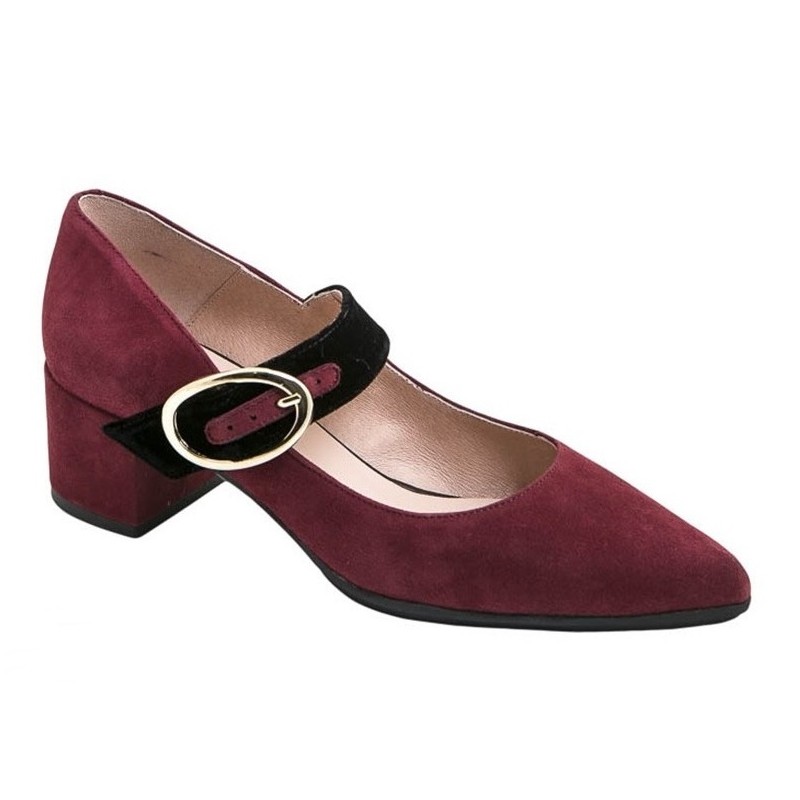 Zapato Mujer Con Hebilla Piel Ante Burdeos