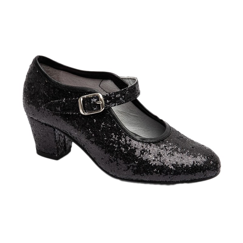 Pasos de Baile, Zapato Glitter Negro Flamenca, Carnaval etc..