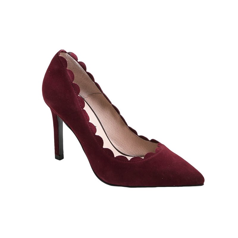 Zapato Mujer Piel Ante Burdeos Tacón Alto