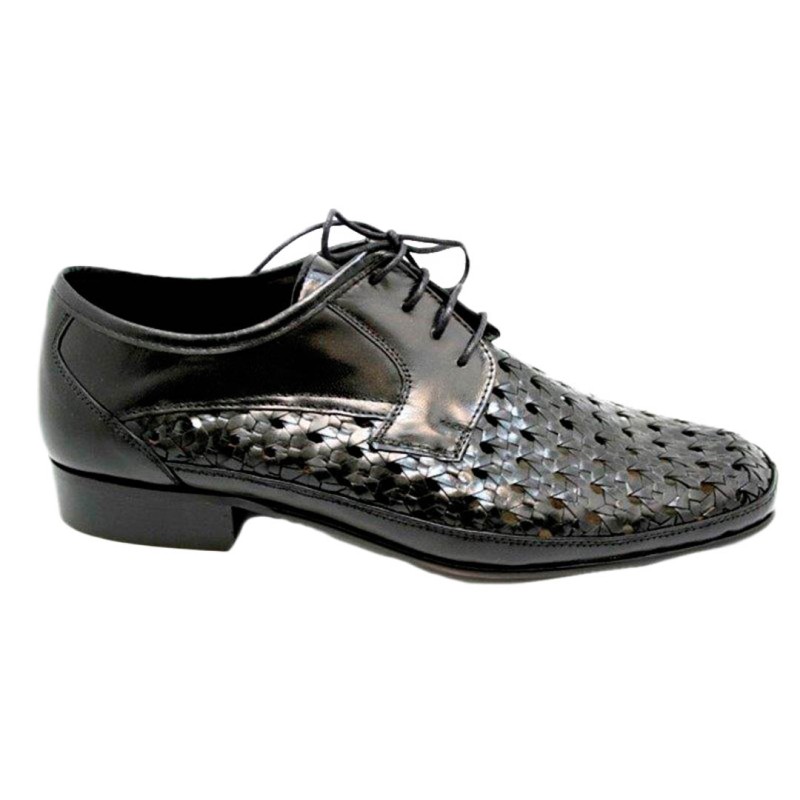 Zapato Cordón En Piel Trenzado Negro Ancho. JR Almansa