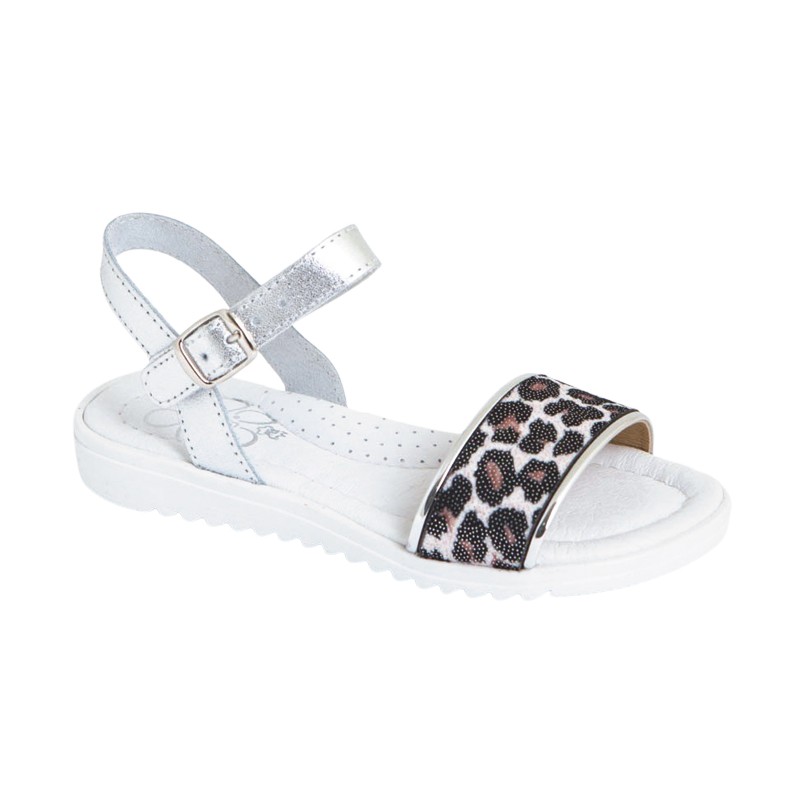Sandalia Niña Muy Cómoda Plata-Leopardo. Killos