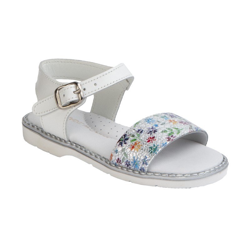 D'Tivo. Sandalia Niña Muy Cómoda Piel Blanco Multi