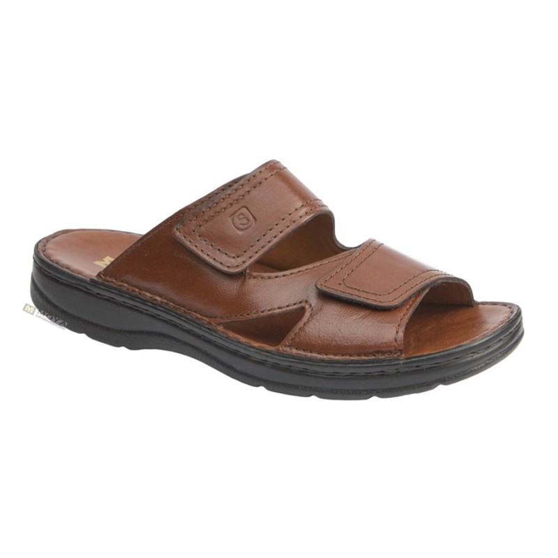 Sandalia Velcros Hombre Cómoda Piel Miel.