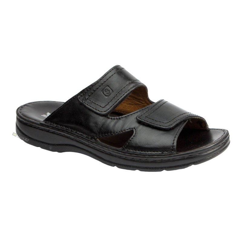 Sandalia Doble Velcro Hombre Cómoda Piel Negro..