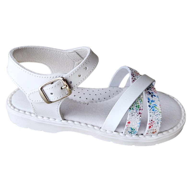 Sandalia Niña Con Tiras En Piel Blanco Multi
