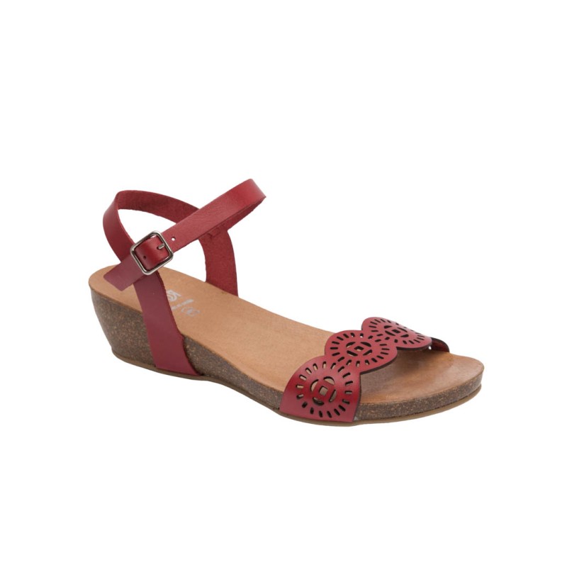 Rodri. Sandalia Mujer Piel Rojo Planta BIO