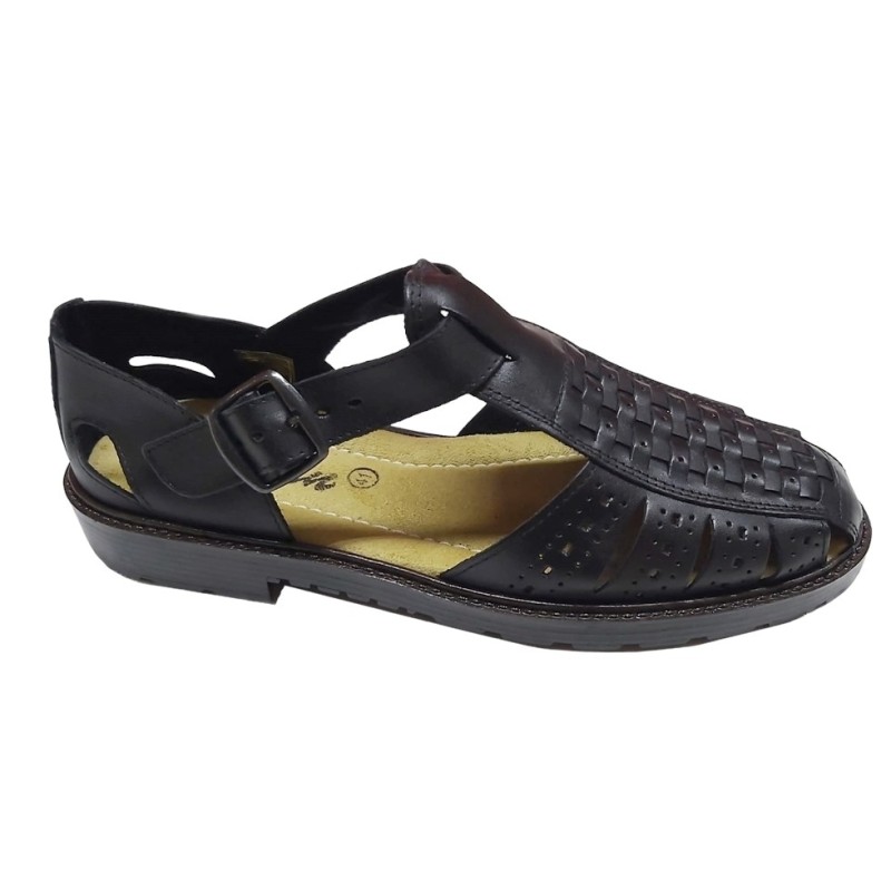 Sandalia Piel Negro Clasica Para Hombre