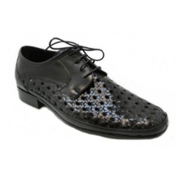 Zapato Cordón En Piel Trenzado Negro Ancho. JR Almansa