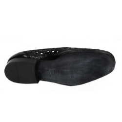 Zapato Cordón En Piel Trenzado Negro Ancho. JR Almansa
