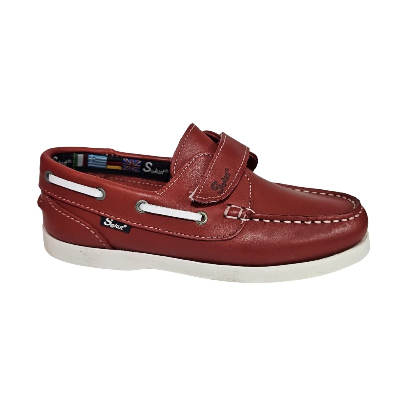 S@kut Nautico Niño Piel Rojo Con Velcro