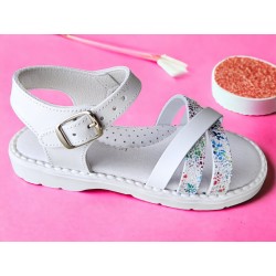 Sandalia Niña Con Tiras En Piel Blanco Multi