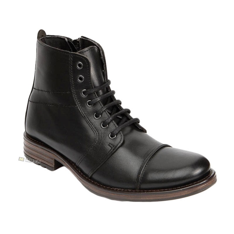 Bota Piel Moda Joven Hombre Piel Negro