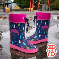 CRECENDO. Bota Agua Diseño Lluvia y Paraguas