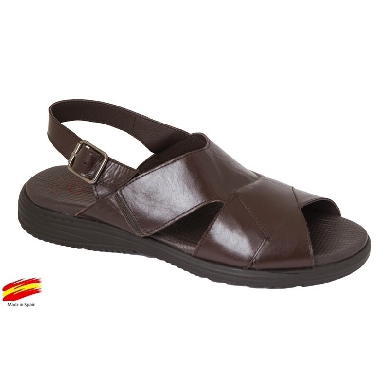 Sandalia Cómoda Hombre Piel Marrón. Duendy